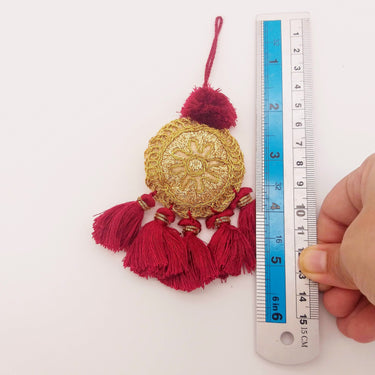 Set of 2 Embroidered Tassels, Maroon Red and Gold Tassels, Indian Tassels